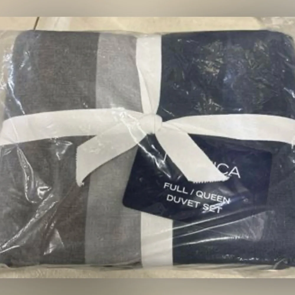 Nautica Rendon Cotton Grey Duvet Cover Set Queen